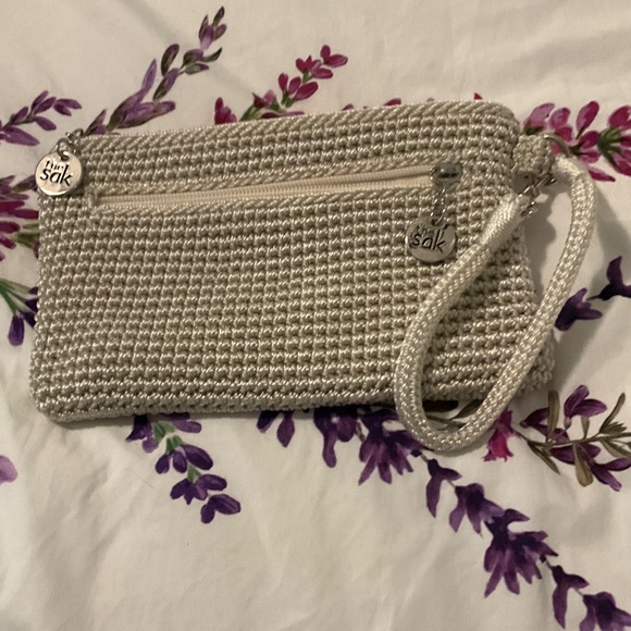 The Sak Handbags - The Sak Silver Crochet Wristlet Clutch with Wrist Strap